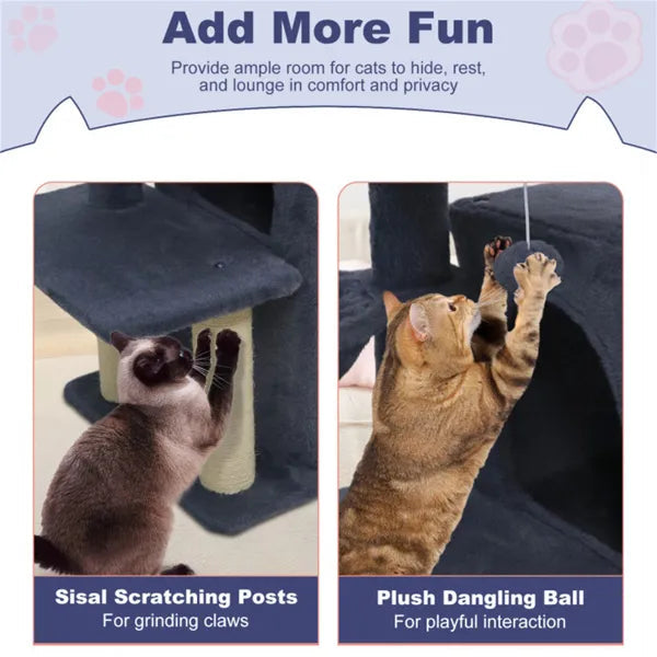 Compact 33.5" Cat Tree with 2-Tier Condo & Hammock