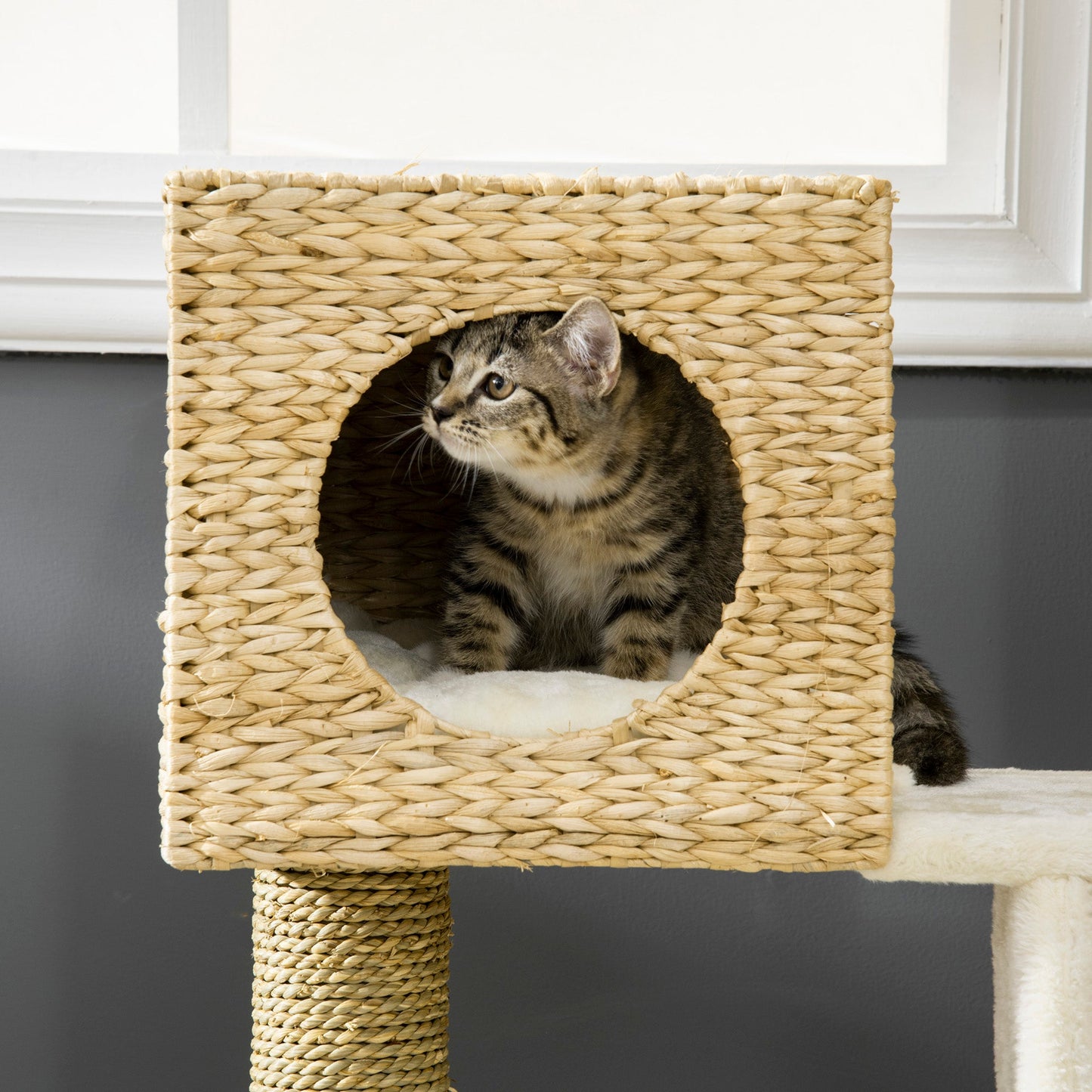 Natural Rattan Cat Tree with Hideaway & Platforms