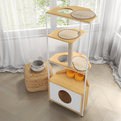 Corner Cat Condo with Feeding Station & Climbing Platforms