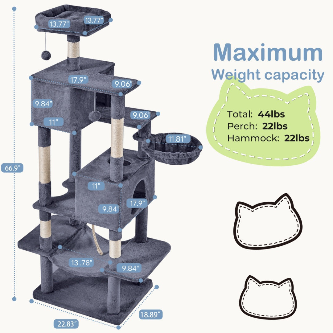 66-Inch Large Cat Tower for Multiple Cats