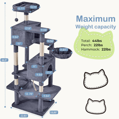 66-Inch Large Cat Tower for Multiple Cats