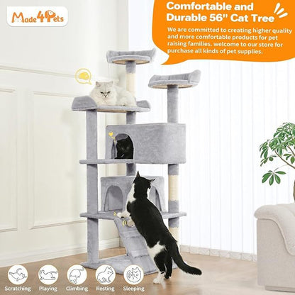 56-Inch Multi-Level Cat Tree with Scratching Posts