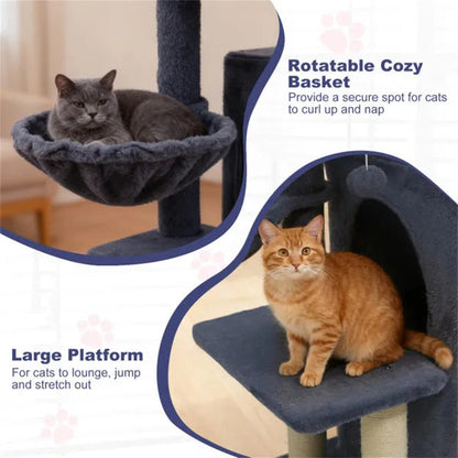 Compact 33.5" Cat Tree with 2-Tier Condo & Hammock