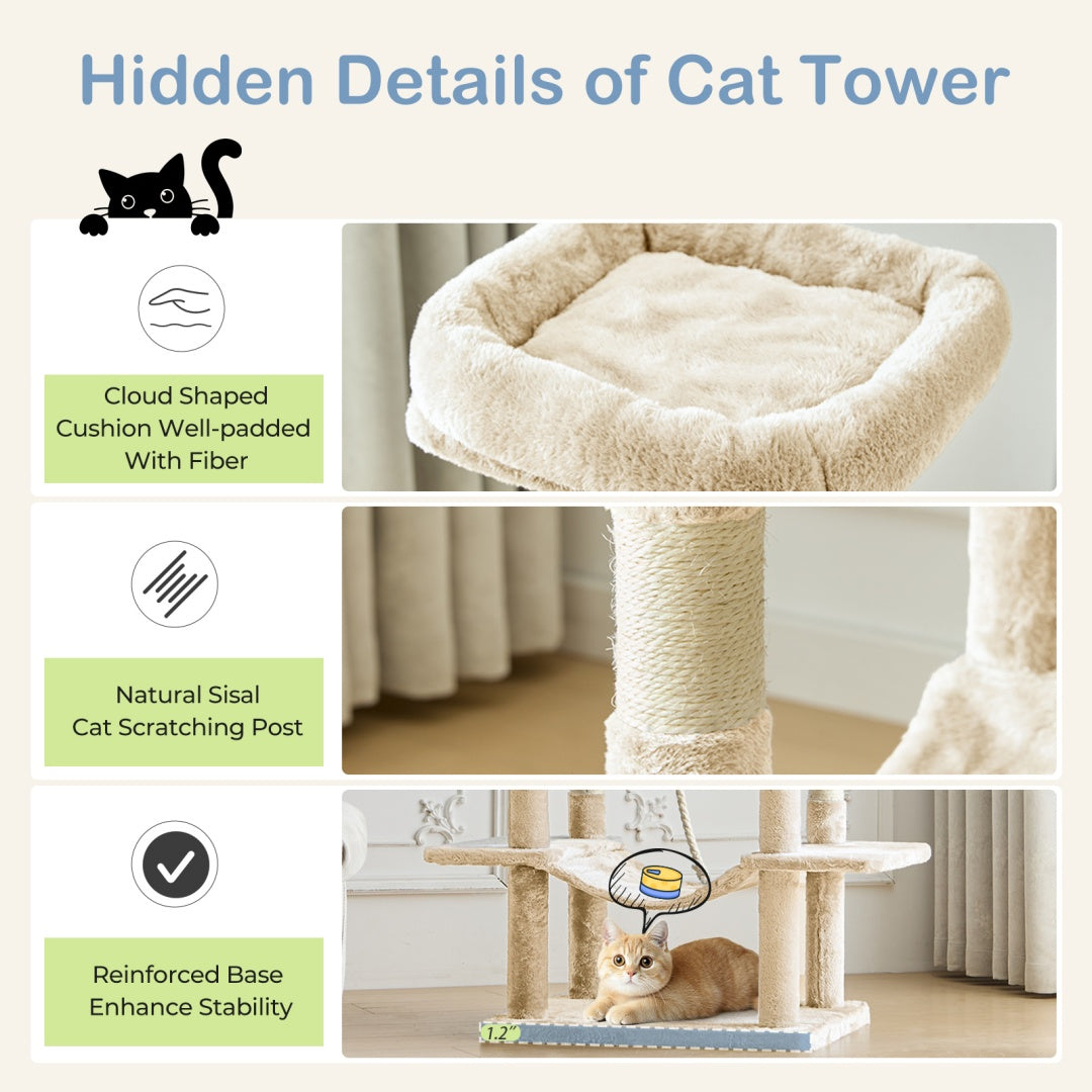 66-Inch Large Cat Tower for Multiple Cats