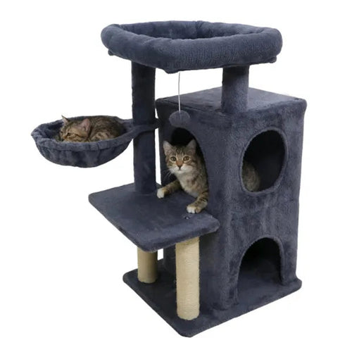 Compact 33.5" Cat Tree with 2-Tier Condo & Hammock