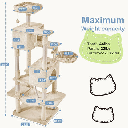 66-Inch Large Cat Tower for Multiple Cats