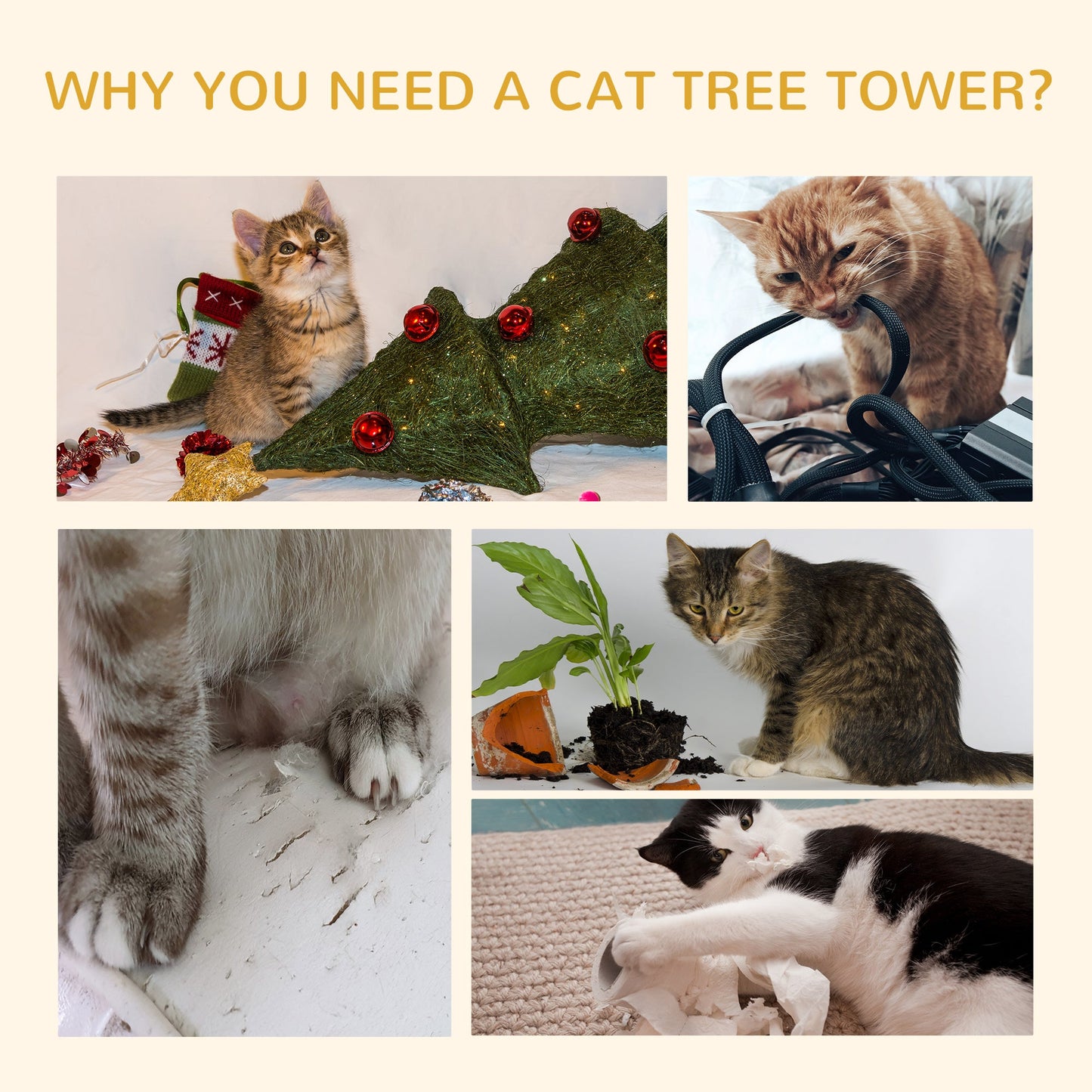 Adjustable Floor-to-Ceiling Cat Tree with Condos