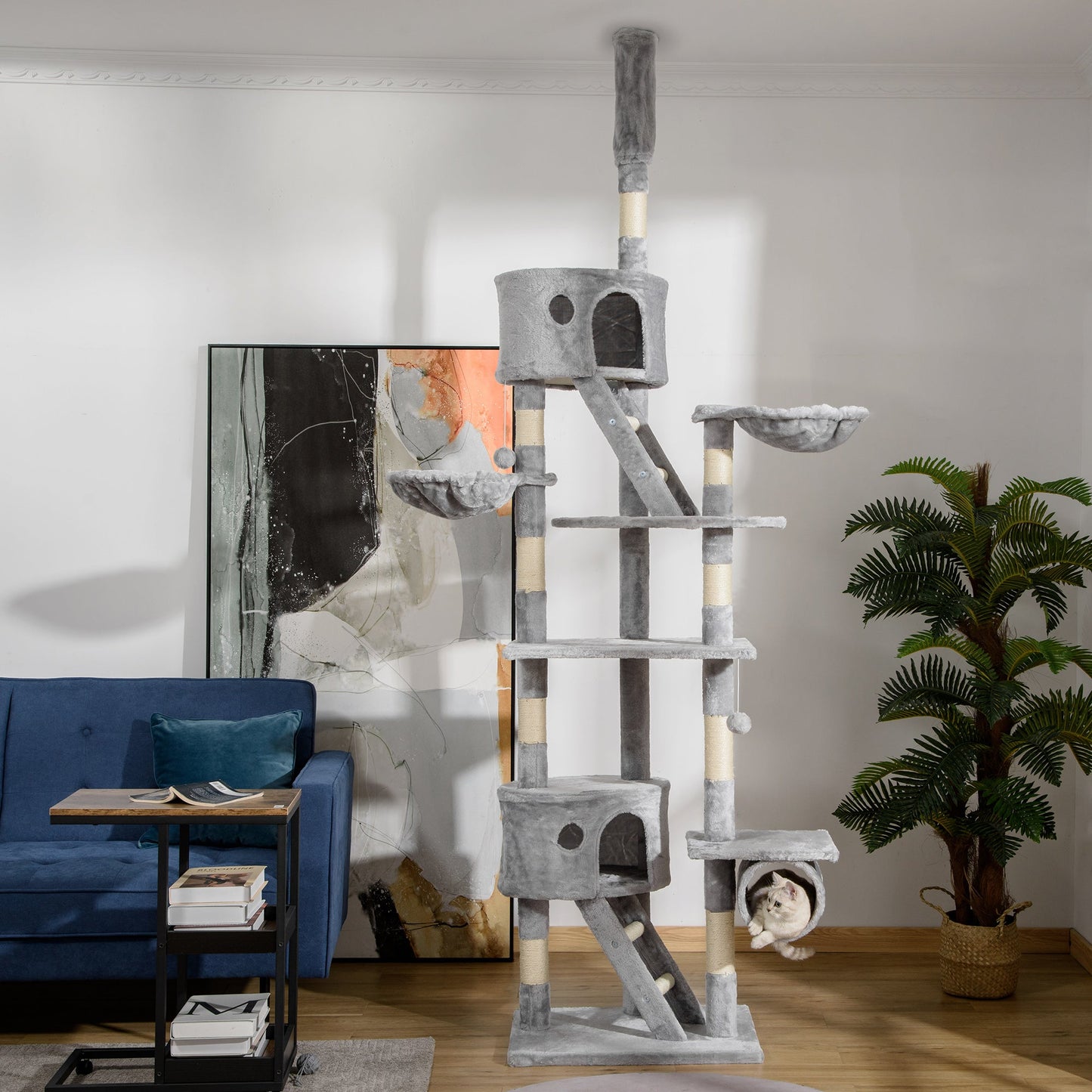 Adjustable Floor-to-Ceiling Cat Tree with Condos