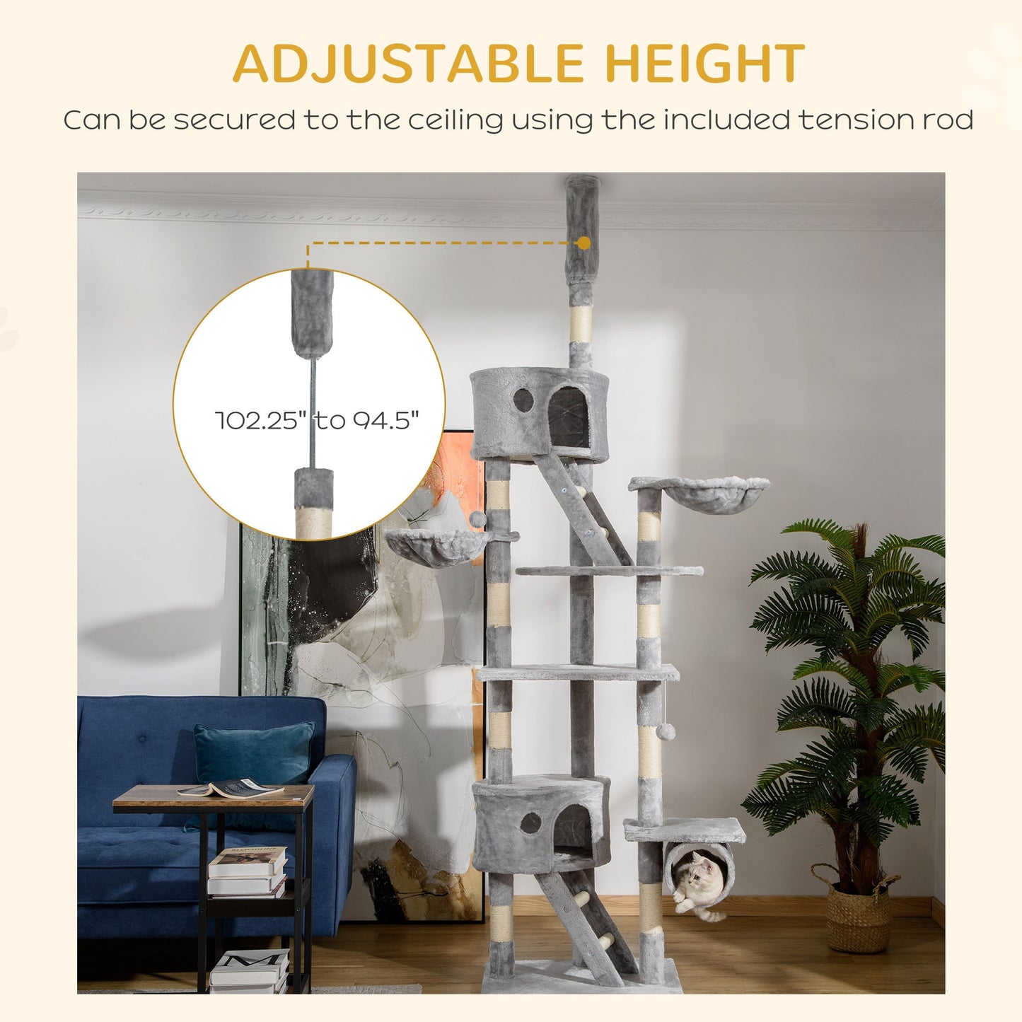 Adjustable Floor-to-Ceiling Cat Tree with Condos