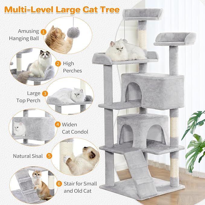 56-Inch Multi-Level Cat Tree with Scratching Posts