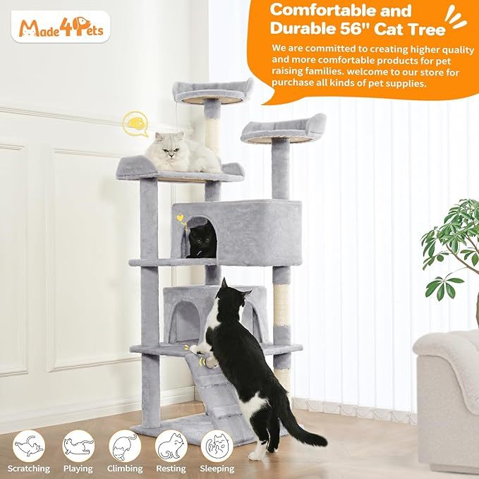 56-Inch Multi-Level Cat Tree with Scratching Posts