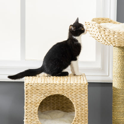 Natural Rattan Cat Tree with Hideaway & Platforms