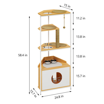 Corner Cat Condo with Feeding Station & Climbing Platforms
