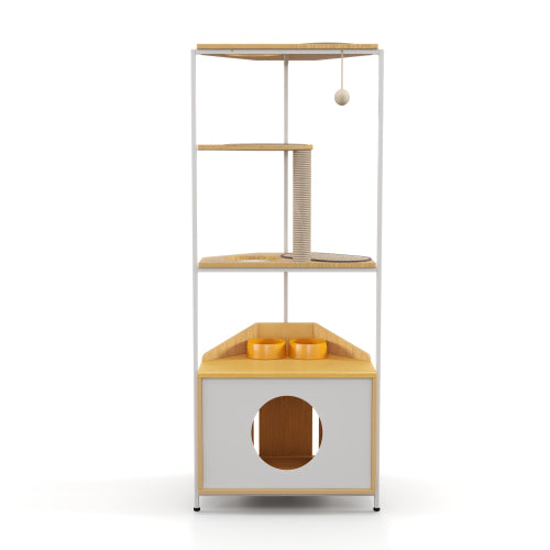 Corner Cat Condo with Feeding Station & Climbing Platforms