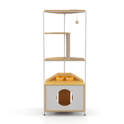 Corner Cat Condo with Feeding Station & Climbing Platforms