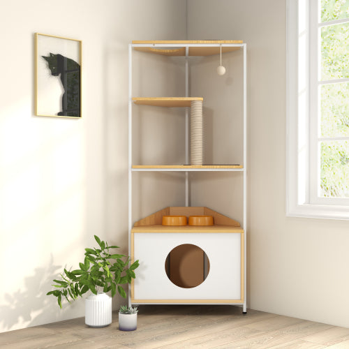 Corner Cat Condo with Feeding Station & Climbing Platforms