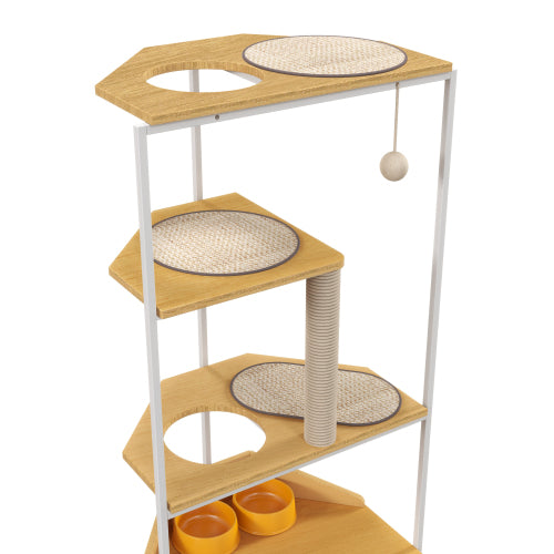 Corner Cat Condo with Feeding Station & Climbing Platforms