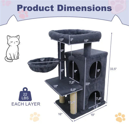 Compact 33.5" Cat Tree with 2-Tier Condo & Hammock