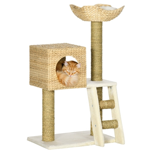 Natural Rattan Cat Tree with Hideaway & Platforms